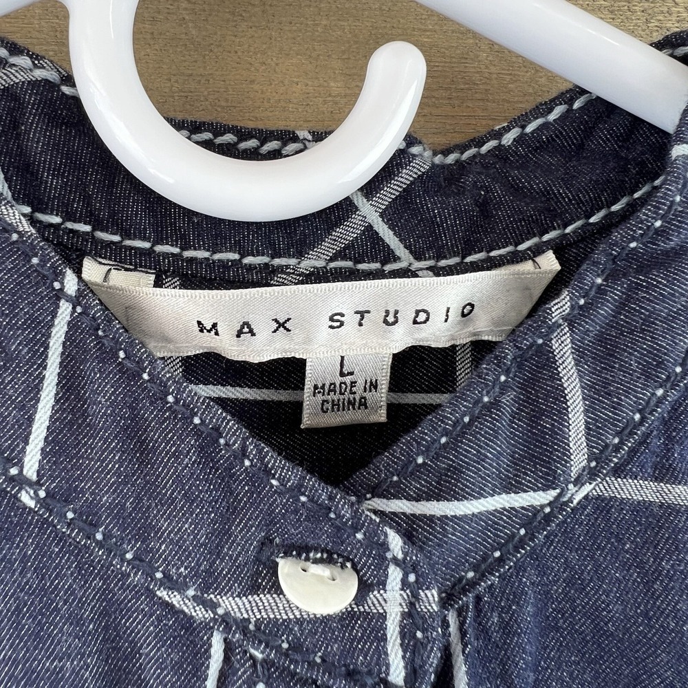 Max Studio Womens Dress Sleeveless Knee Length 1/4 Button Blue Size Large - Picture 5 of 5